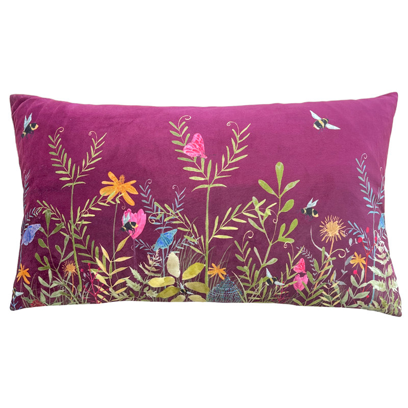 Floral Purple Rectangular Throw Cushion, Polyester