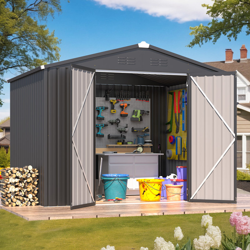8 ft. W x 6 ft. D Metal Storage Shed, Dark Gray