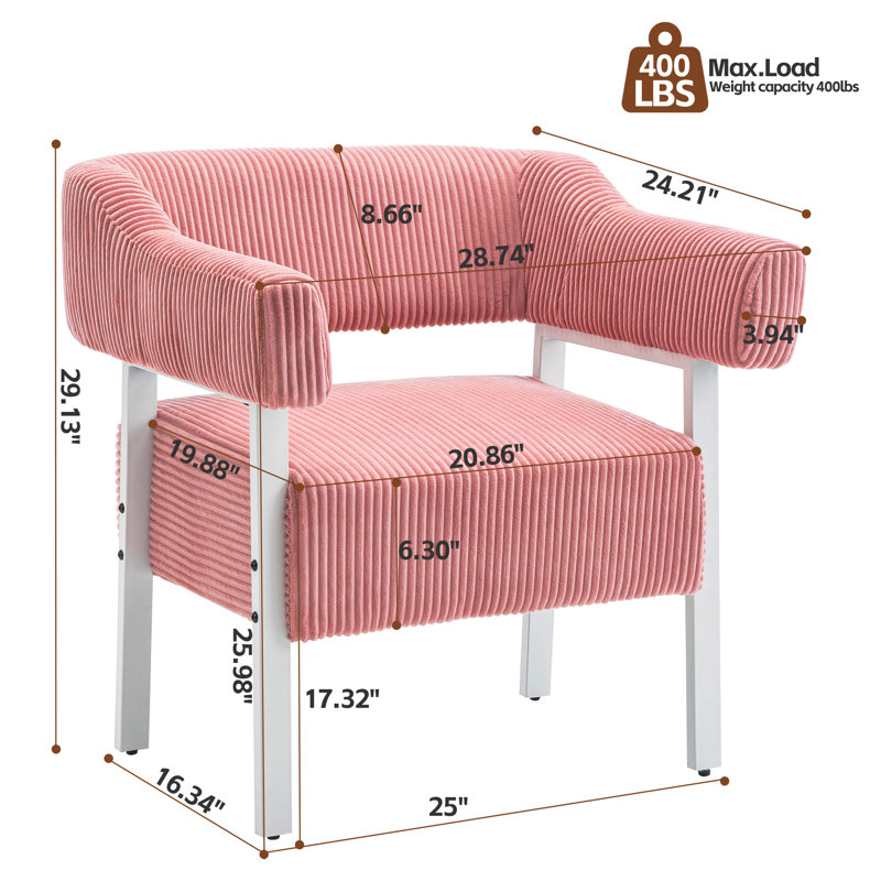 Modern Metal Frame Accent Chair Armchair For Living Room,Bedroom(Set of 4), Pink, White