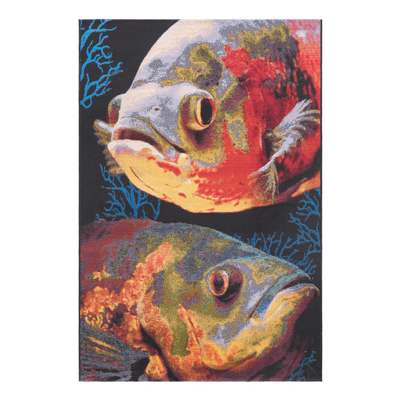 Colorful Abstract Fish Design Outdoor Area Rug 4' x 6'