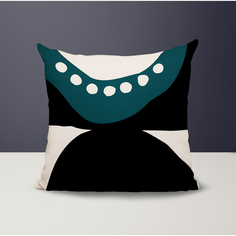 Oreiller carré réversible intérieur / extérieur Tobe Minimalist, H 15 po x l 15 po, Émeraude / noir / blanc cassé