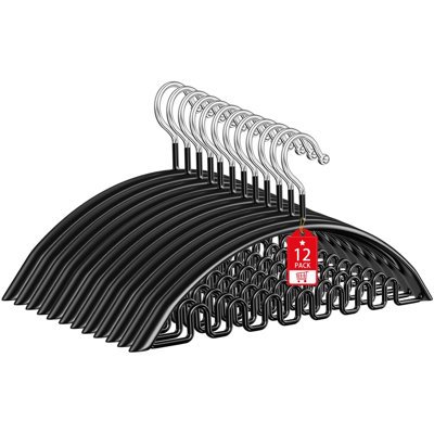Clothes Hanger, Sweater Hangers, No Shoulder Bump, Heavy Duty Coat Hangers For Closet, Non Slip PVC Coating Space Saving Hangers, 12 Pack, (Black)