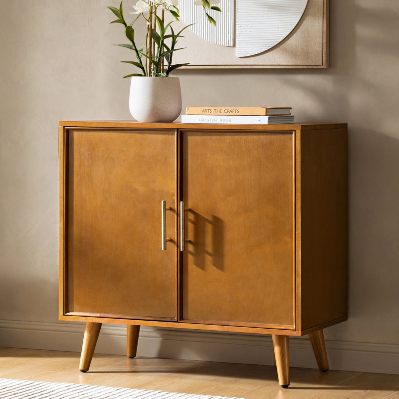 Anita 32'' W Mid-Century Modern 2-Door  Solid Wood Accent Cabinet with Adjustable Shelves and Cable Management, Acorn