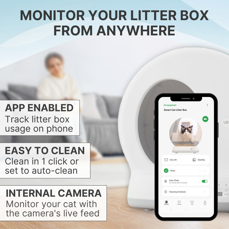 UBPET Automatic, Self-Cleaning Litter Box with App & Camera for Multiple Cats