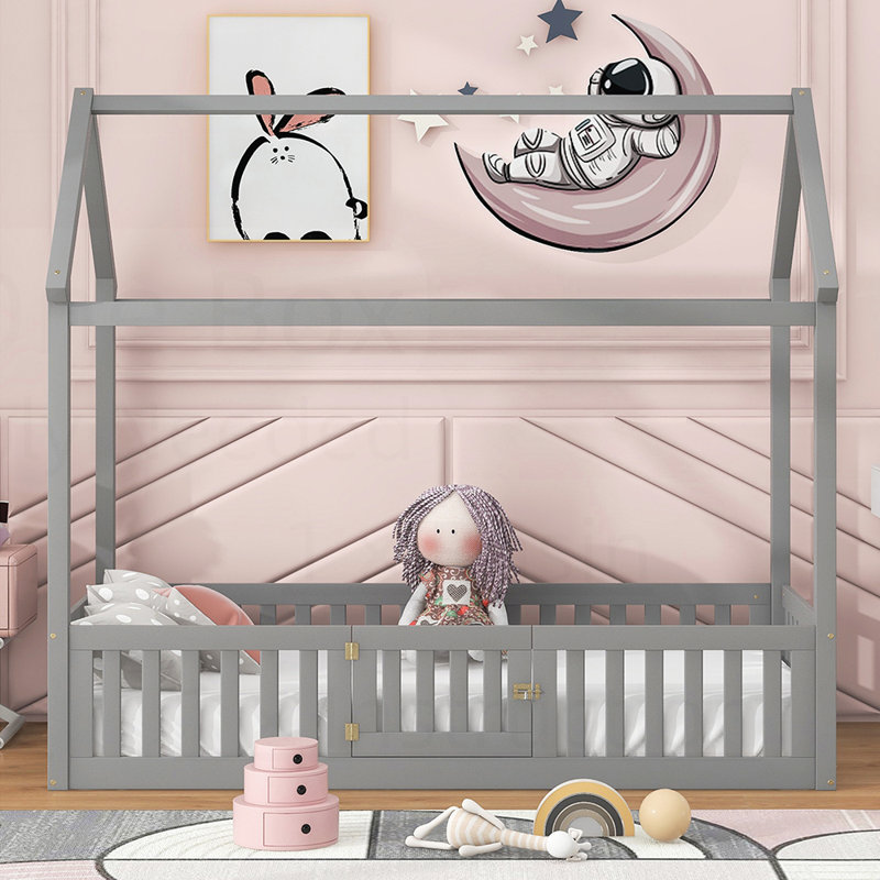 Lit en forme de maison Imaginative, Lit simple, Gris