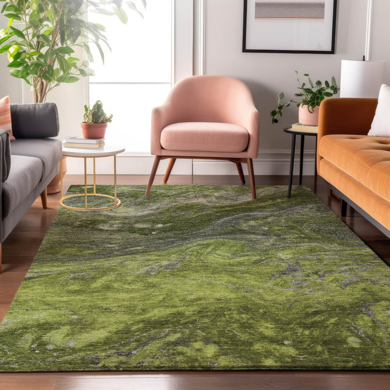 Premium Machine Washable Cerrito AMF599 Green Rug, Rectangle 10' x 14'