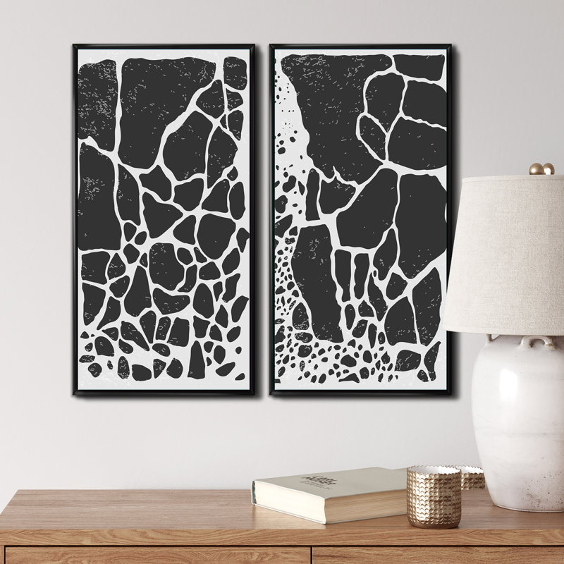 «Abstract Artistic Organic Minimalistic Shapes II», ensemble de 2 peintures, H 32 po x l 32 po x P 1 po, Cadre noir