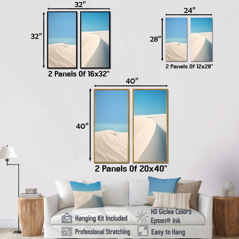 White Dune Solitude - ensemble de 2 reproductions d'art sur toile côtière, H 28 po x l 25 po, Toile tendue