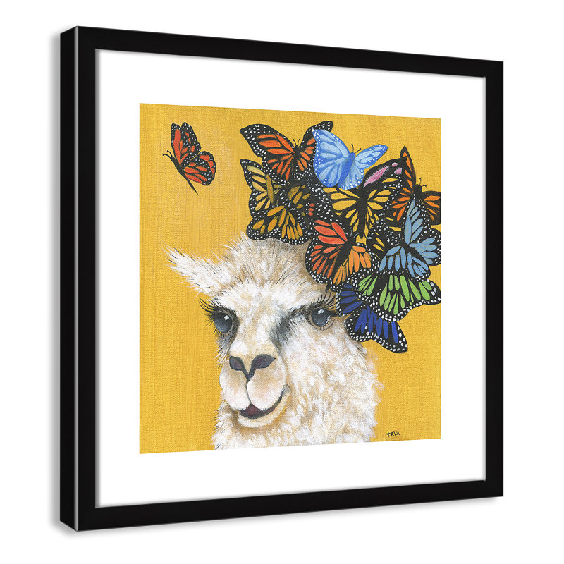 Art sur toile llama, H 17 po x l 17 po x P 1,18 po, Cadre noir