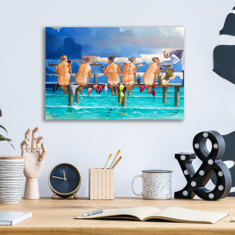 Art mural en verre Dovecove «Wine On The Jetty» par Ronald West, H 12 po x l 16 po x P 0,13 po