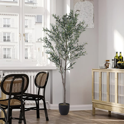 Faux Olive Tree Plant in Plastic Freestanding  Planter