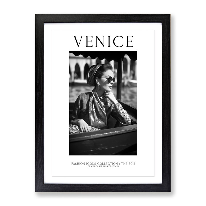 Fashion Travel Poster Woman Venice Italy - Single Picture Frame Print on Wood, 64cm H x 46cm W x 2cm D