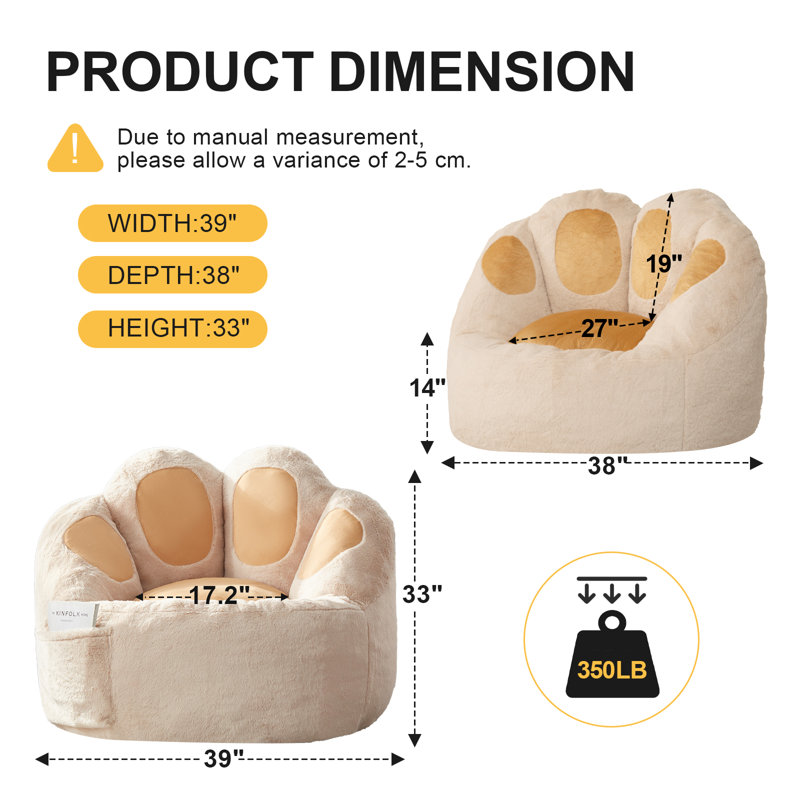 Pouf douillet en forme de patte de chat – Poche de rangement latérale, Fausse fourrure beige