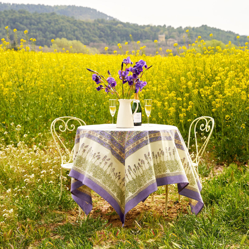 Lavender Handmade Floral Tablecloth, 90" W x 90" L