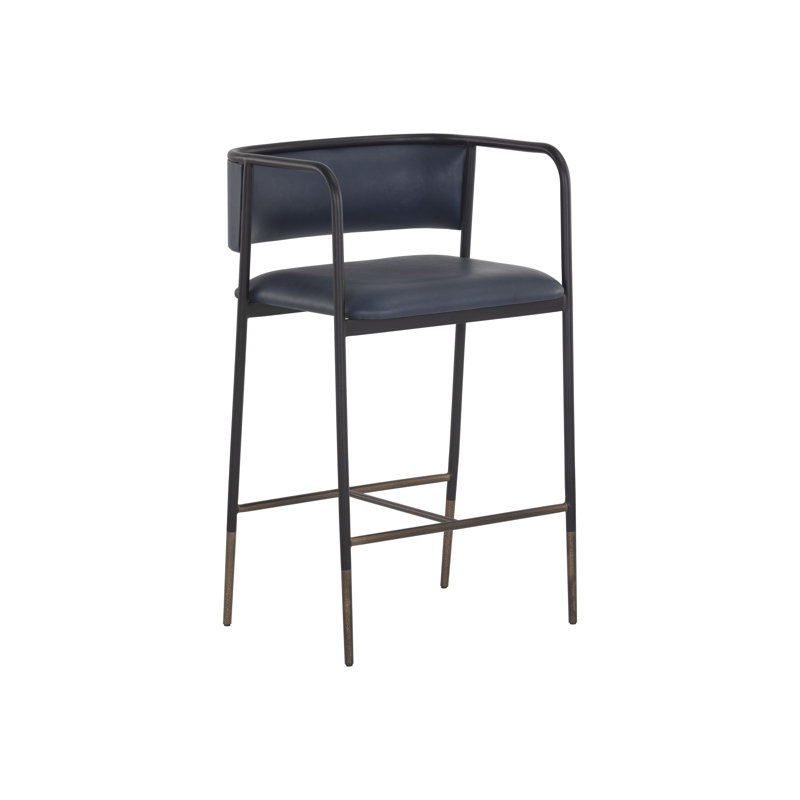 Brenan Upholstered Stool with Metal Frame, Bar Stool (29.5” Seat Height), Brown