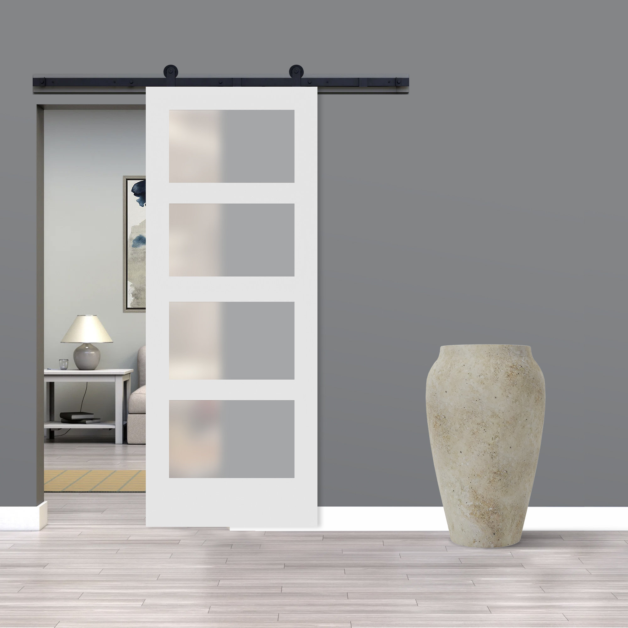 StileDoors 80'' Solid + Manufactured Wood Glass Barn Door Wayfair