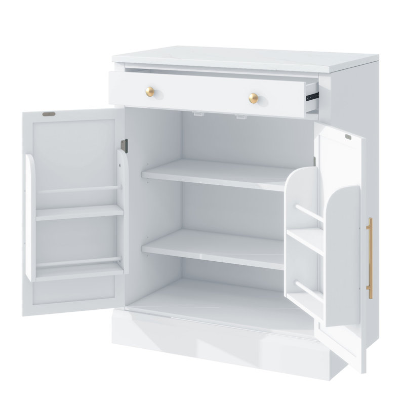 [Vidéo d'assemblage fournie] Garde-manger autoportant moderne Topmax, Blanc, Doré