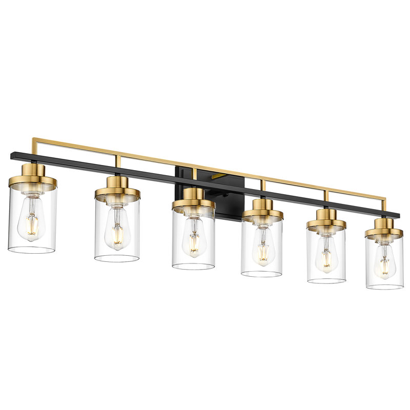 6-Light Dimmable Vanity Light Farmhouse Clear Glass Shade, Black/Gold