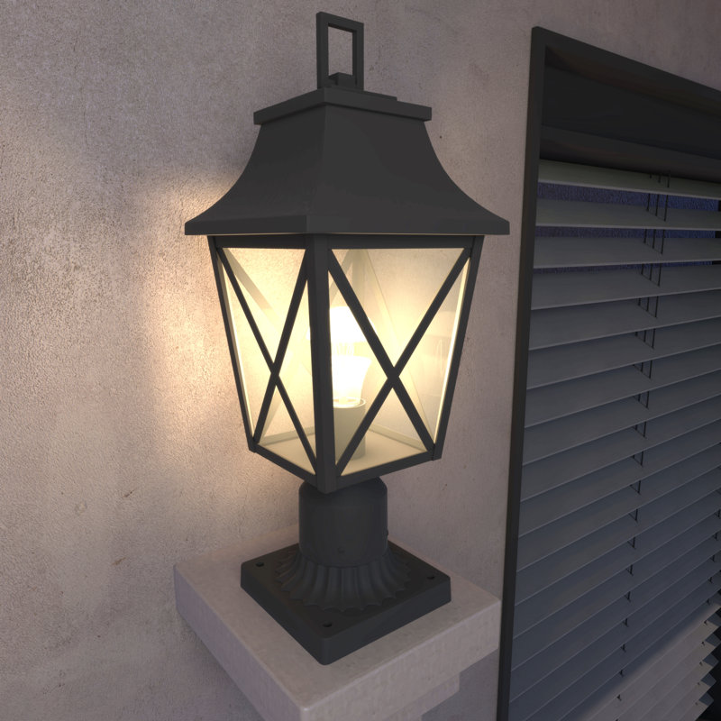 Lampadaire d'extérieur, lanterne à mât noir avec base de quai câblée, lampadaire extérieur avec lampadaire et verre pour chemin de patio de jardin