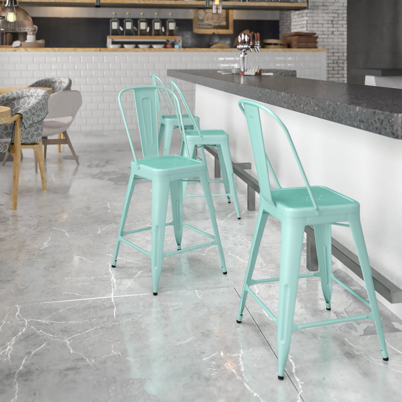 Tabouret de bar Iddings, Vert menthe lustré, 1, Tabouret de comptoir (siège d'une hauteur de 24 p