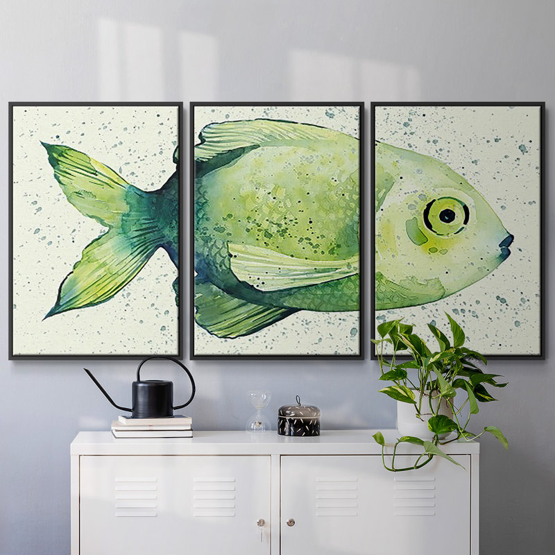 «Speckled Freshwater Fish II», reproduction sur toile 3 pièces, H 36 po x l 75 po x P 2 po, Noir