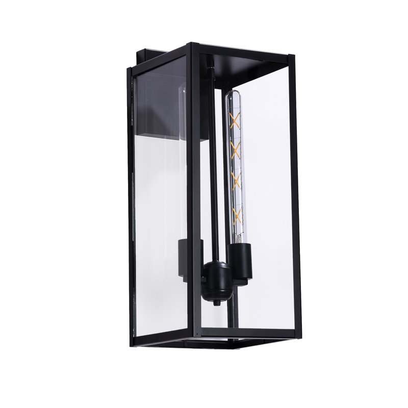 Black Rectangular Double-Bulb Outdoor Walllamp(Set Of 4), 20.47" H x 8.27" W x 8.27" D, Black