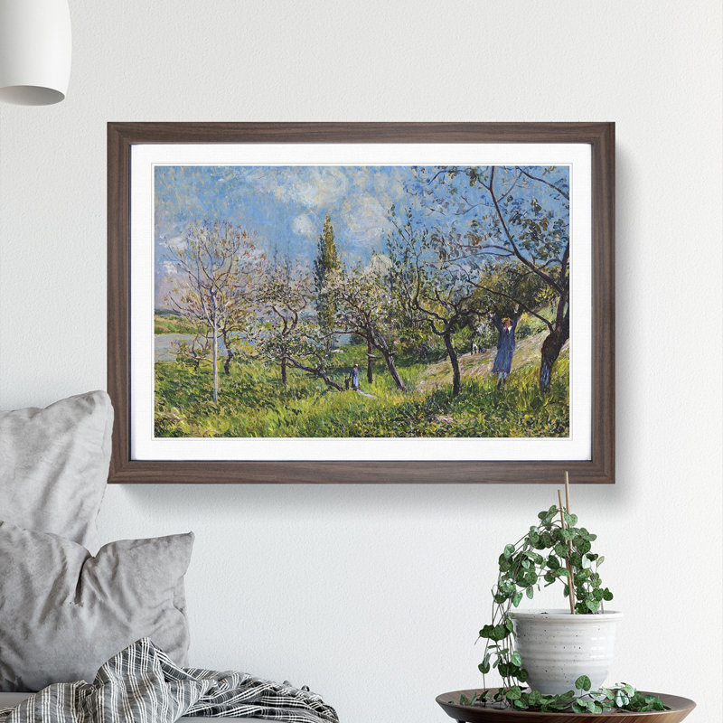 Orchard in Spring by Alfred Sisley - Picture Frame Painting, Walnut Framed, 27cm H x 36cm W x 2cm D