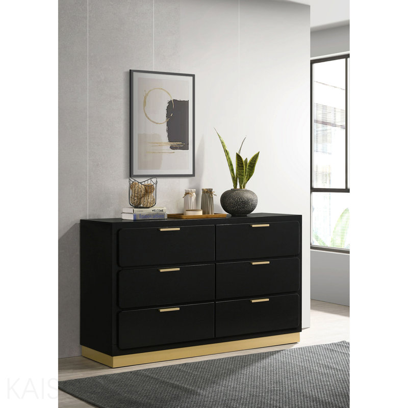 Commode 6 tiroirs noire, Noir