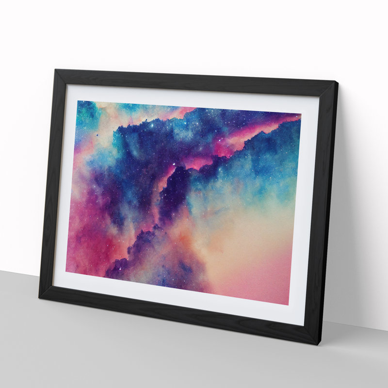 Galaxy Watercolour Vol.4 - Single Picture Frame Print, 46cm H x 64cm W x 2cm D, Black Framed