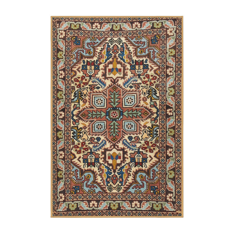 Tapis traditionnel mehroon/bleu/crème Tamins, Rectangle 2 pi x 4 pi