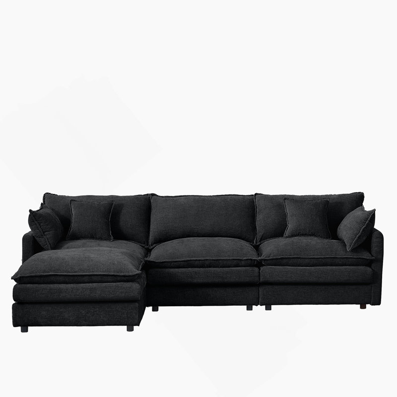 Modular L-Shaped Sectional Sofa With Movable Ottoman, DIY Configurable Comfort For Modern Living Rooms., Black