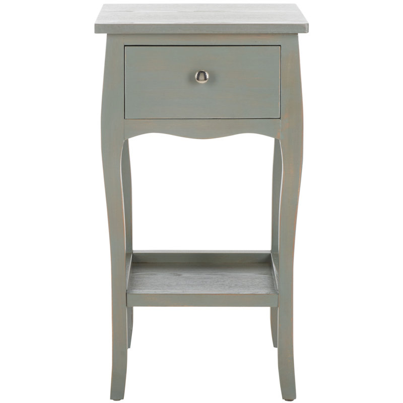 Table de bout en bois massif avec rangement Radikha, Gris français