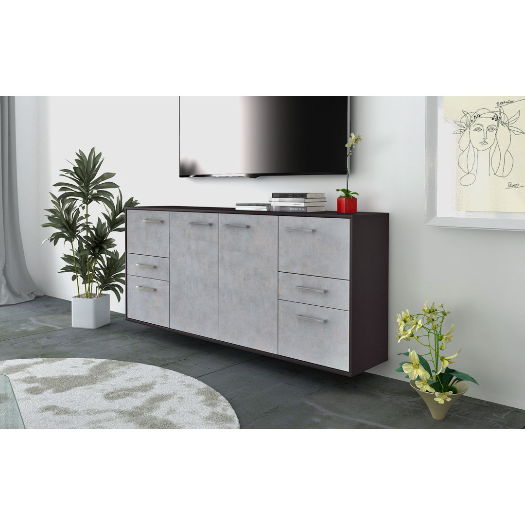 Sideboard Babrow, Farbe: Rot/Weiß, Fliegend/Metallgriffe, Größe: 180x79x35 cm