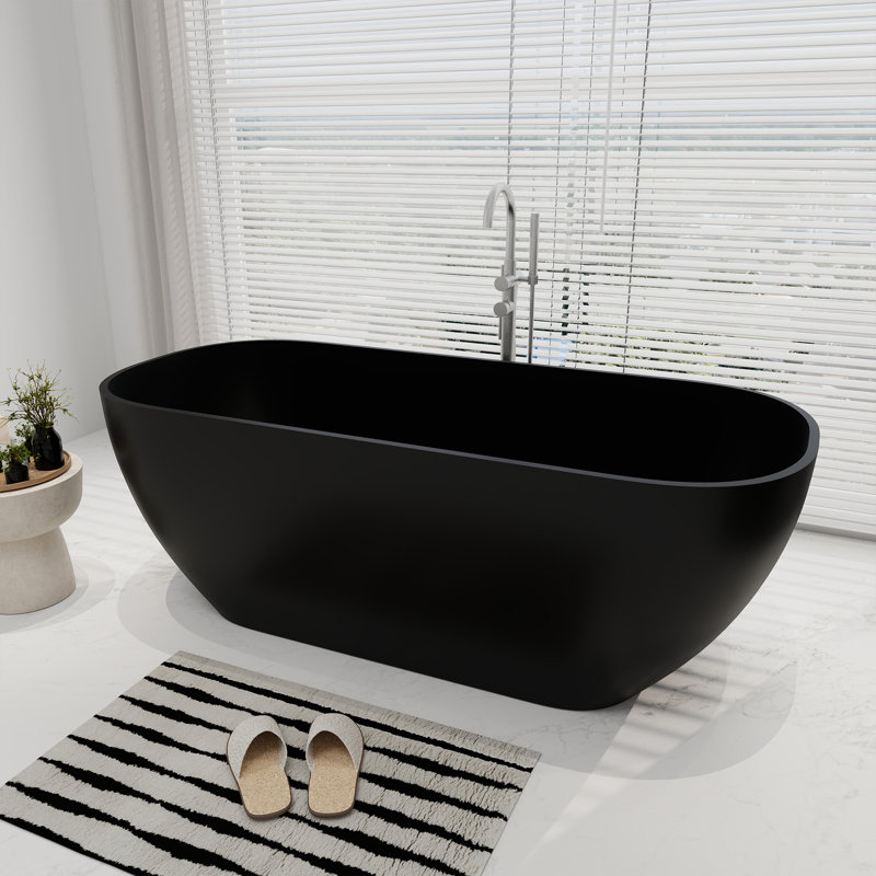 67'' x 30'' Freestanding Bathtub Stone Resin Solid Surface Deep Soaking Tub, Matte Black