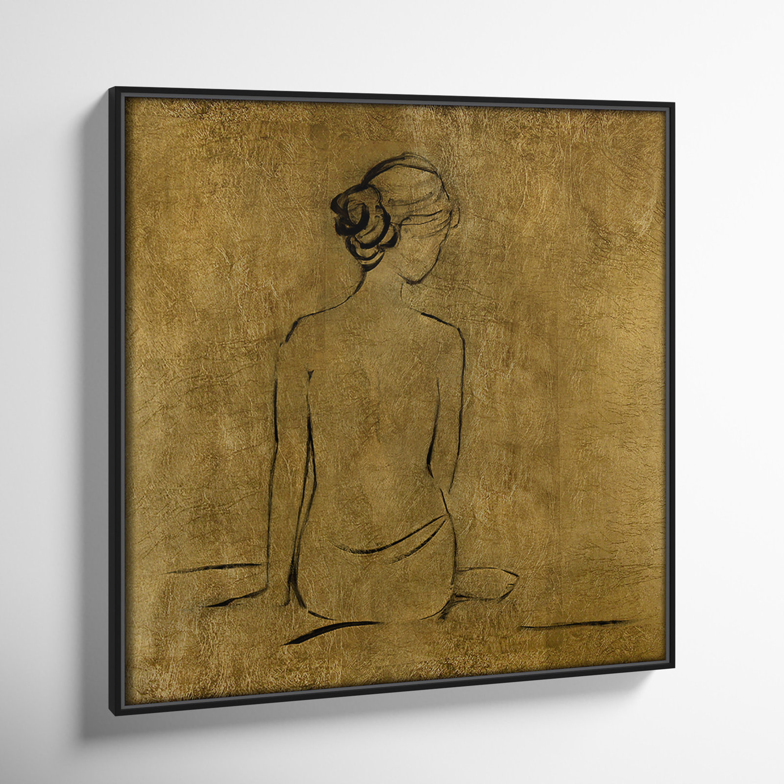 Maia "Golden Bather I" Print by Sally Swatland, Black Framed Canvas, 37.5" H x 37.5" W x 2" D