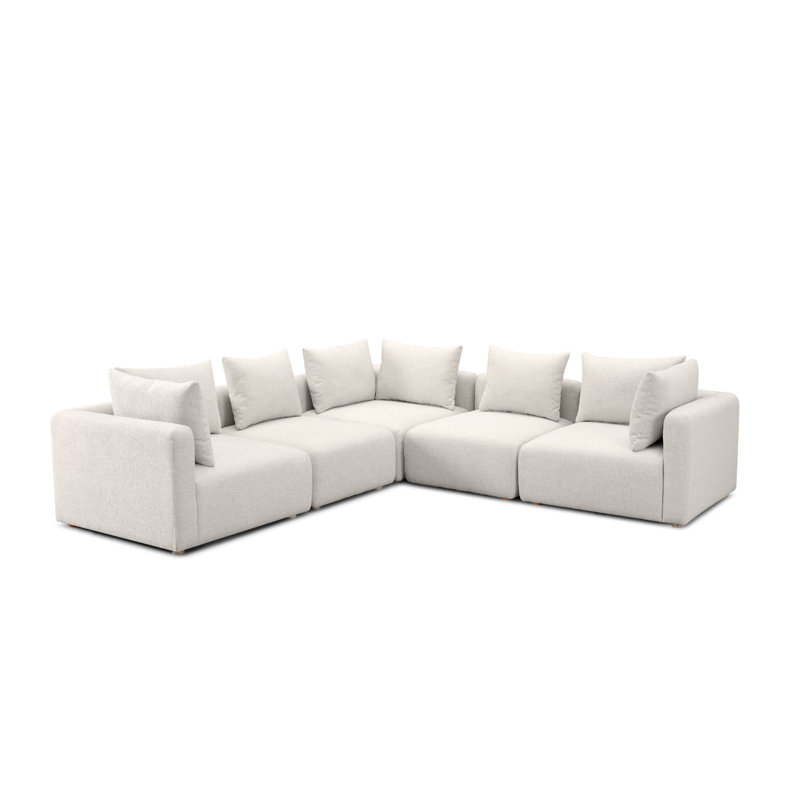 Canapé modulaire en L 5 pièces Tov Furniture, Tissu texturé crème, Bois naturel