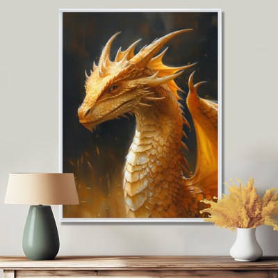 Yellow Black Golden Wings Dragon - Dragons Wall Art Living Room