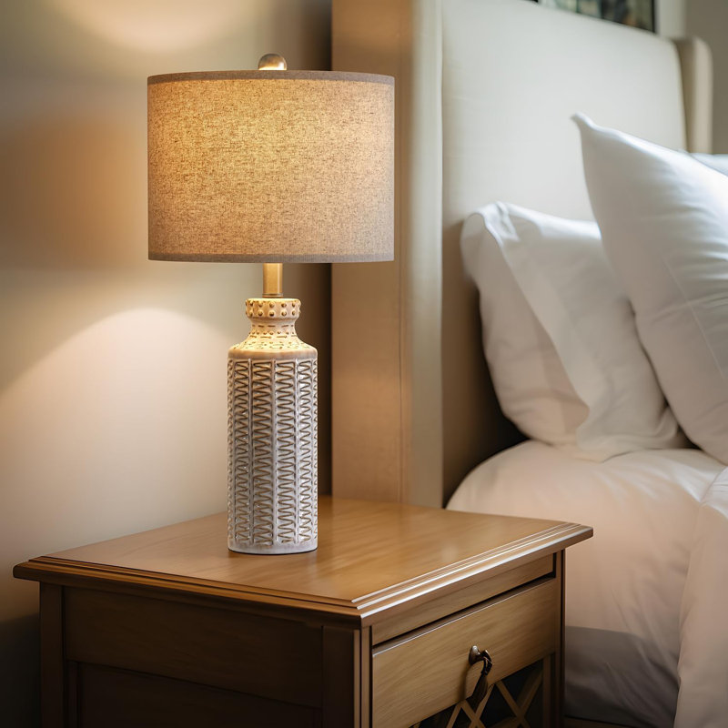 Damarrion 24.75'' Cream-White Ceramic Table Lamp with Linen Shade