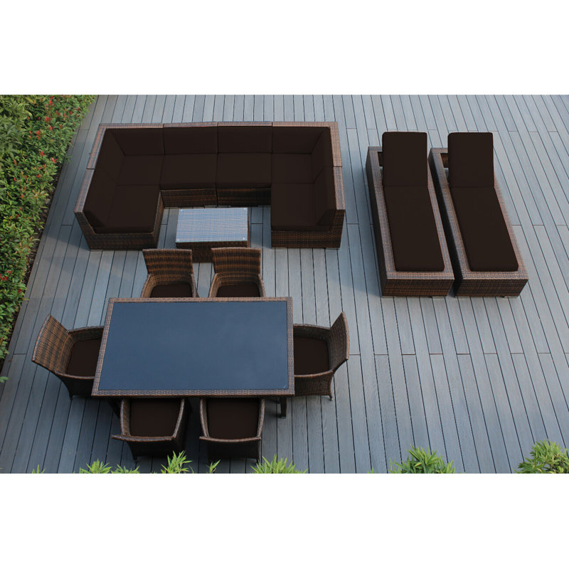 Pavior 14 - Person Patio Conversation Set with Cushions, Polyester Red, Mixed Brown