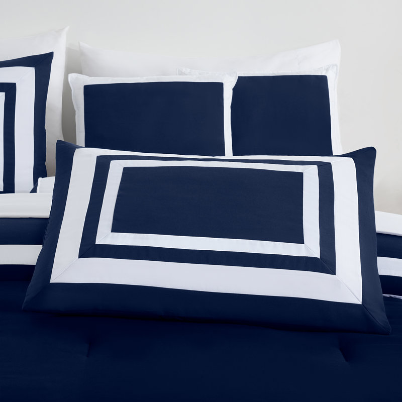 Hotel Style 7 Piece Comforter Set, Queen Comforter + 6 Additional Pieces, Navy/White