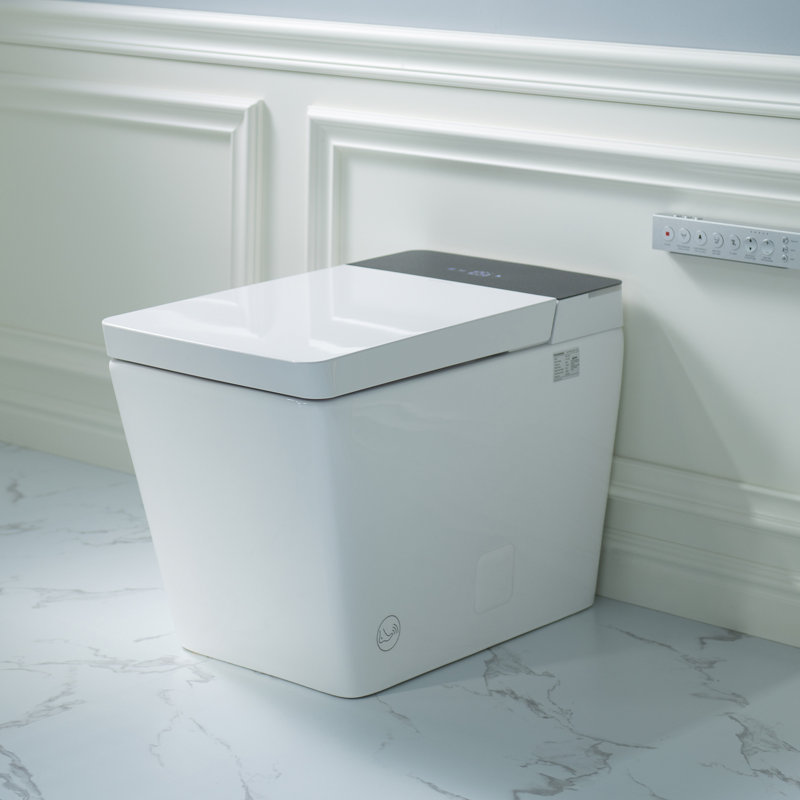 Flint One Piece Square Smart Toilet Bidet With Auto Open & Close, Foot Sensor, Auto Flush, Blackout Flush, Multiple Spray Modes, Heated Seat, Warm Water And Air Dryer, Auto LED Nightlight