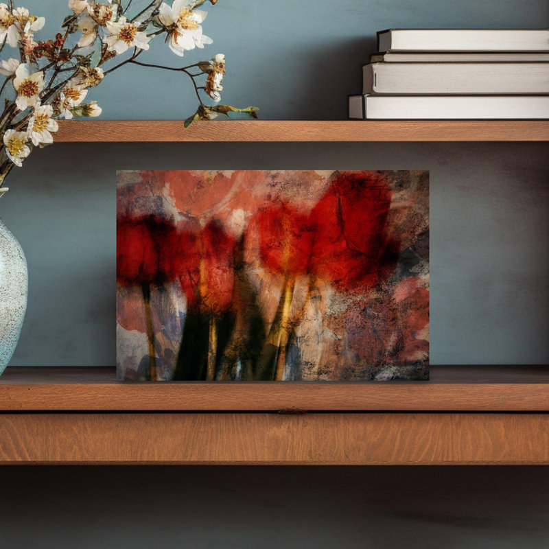 «Red Tulips», art mural contemporain abstrait, H 18 po x l 12 po