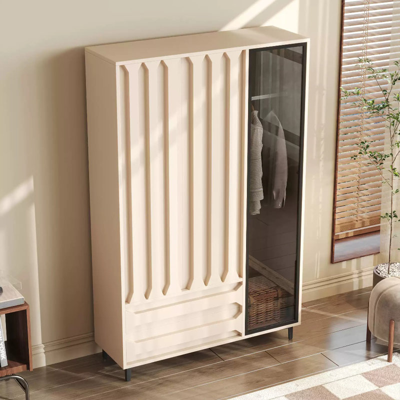 Garde-robe simple, moderne et tendance, Crème / blanc, H 74 po x l 47 po x P 24 po