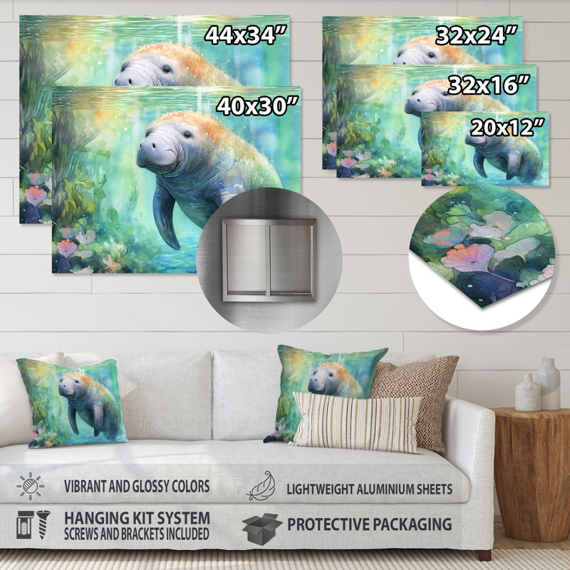 Art mural en métal Gentle Manatee II, H 34 po x l 44 po