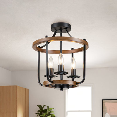 3-light Farmhouse Black Semi Flush Mount