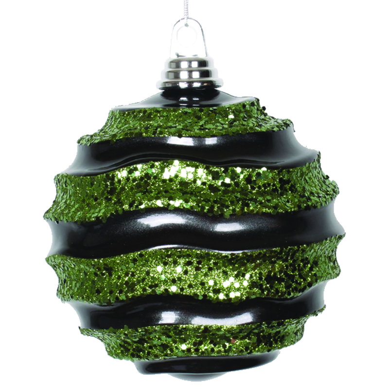 Ornement de Noël boule rayée et scintillante, H 8 po x l 8 po x P 8 po, Noir / Blanc