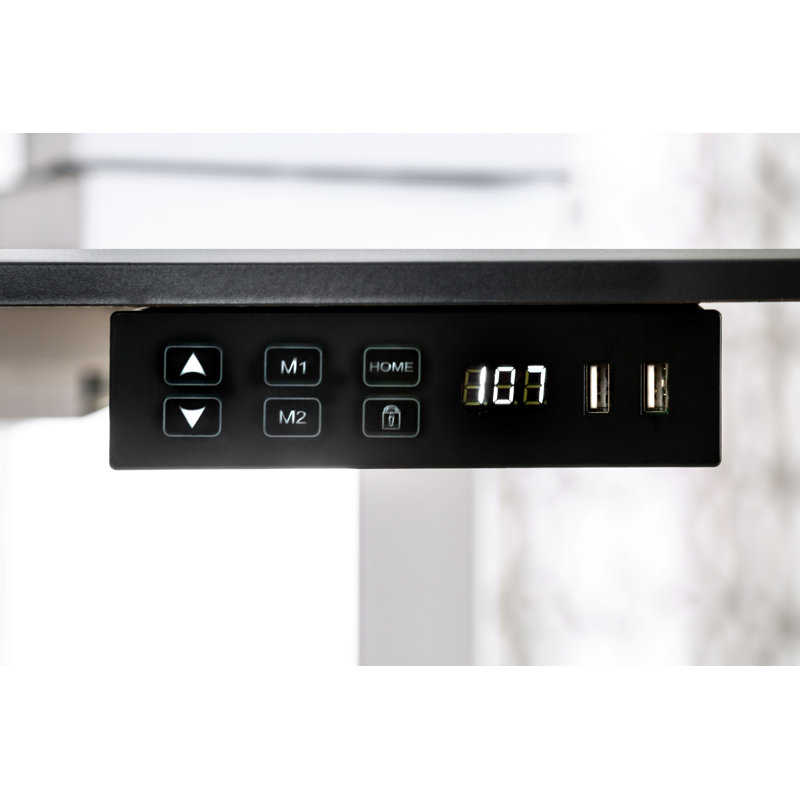 Veyron Adjustable Standing Desk with Power Outlet, Gray, 29.38" H x 59" W x 28" D