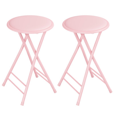Lavish Home Backless 24-Inch Folding Stool with 225lb Capacity (Set of 2, Pink)