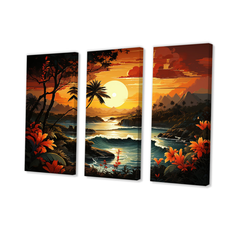 «Vintage Tropical Coastline Paradise I», art mural bord de mer tropical, Toile tendue, H 40 po x l 61 po