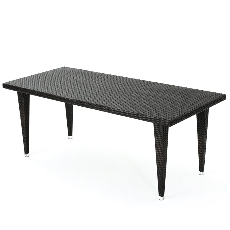 Table d'extérieur 33 * 75 -, fer robuste, résine, brun fauve, pouvant accueillir 8 bases en fer faciles à installer, sièges profonds tissés